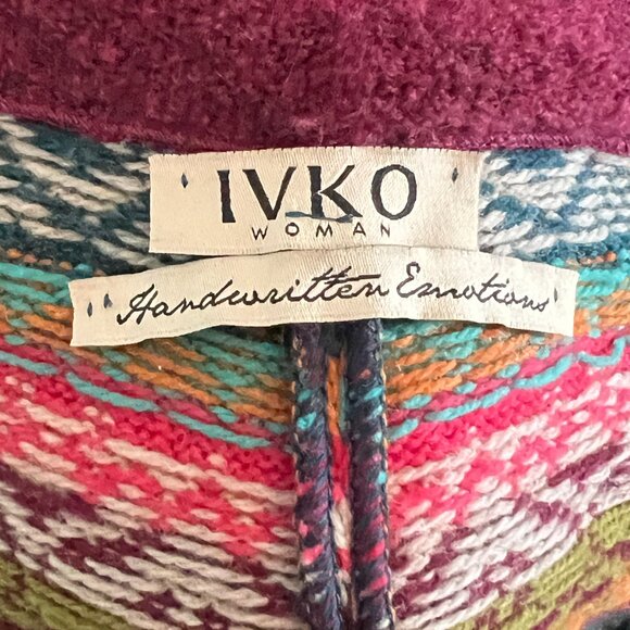 IVKO 100% WOOL LONG CARDIGAN HOODIE MULTICOLOR FLORAL SWEATER KNIT WOMENS 40/L - Picture 8 of 13